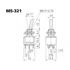 Monacor MS-321 Precyzyjny przełącznik dźwigniowy, 2 x ON/ON
